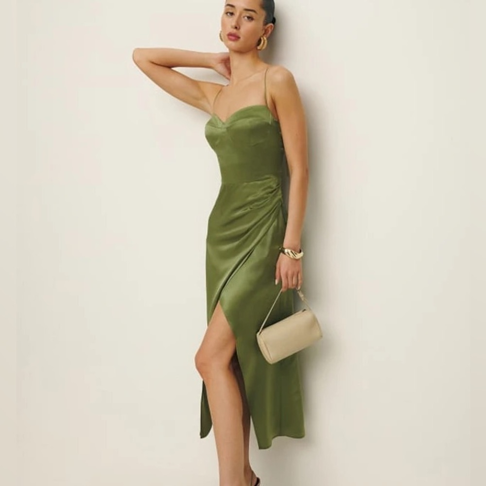 Reformation Marguerite Silk Dress in Leaf